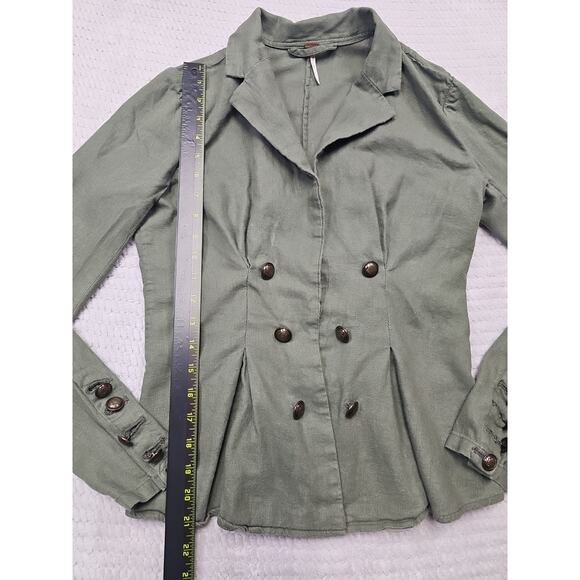 Free People Blazer Womens Small Linen Blend Military Style Lightweight Green - Picture 2 of 6